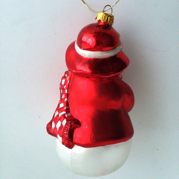 Snowman Blown Glass Christmas Ornament VTG Gift hat scarf glitter - Picture 2 of 3